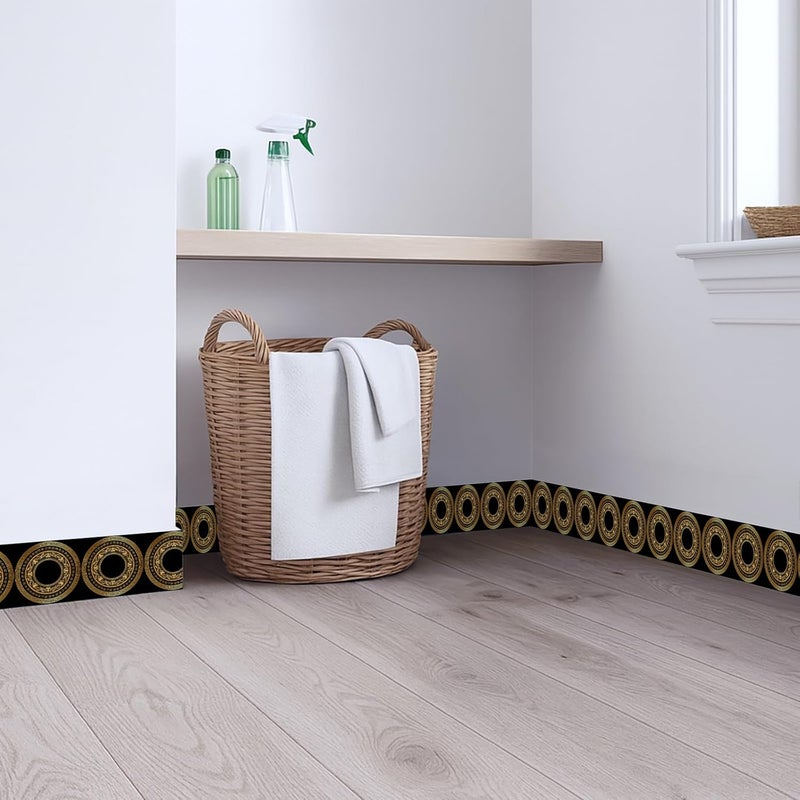 IOHEFY Black Gold Circle Wallpaper Border 196x4 Inch Peel and Stick Wall Border Self Adhesive Luxury Pattern Removable Vinyl Trim for Living Room Bedroom Bathroom Kitchen Cabinet - Image 4